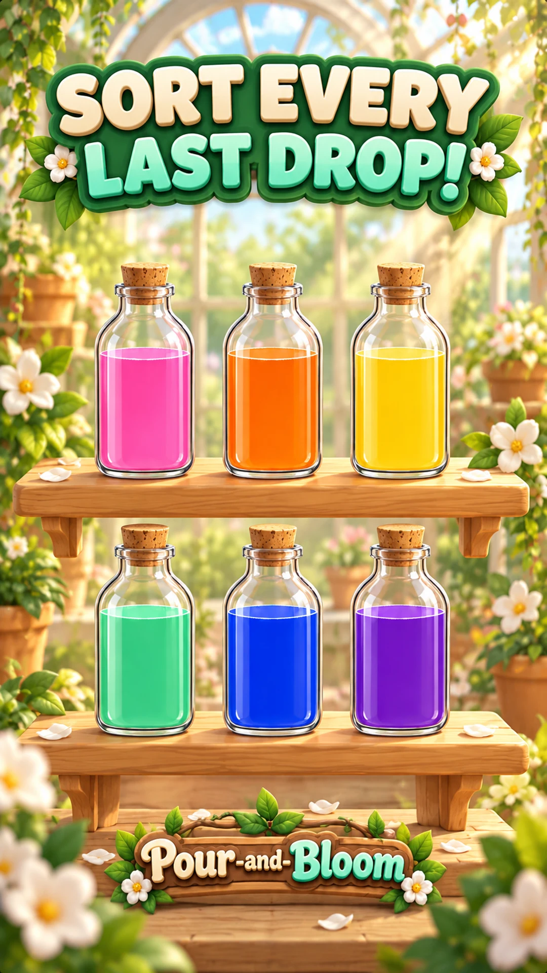 Sort every last drop: bottles arranged by color